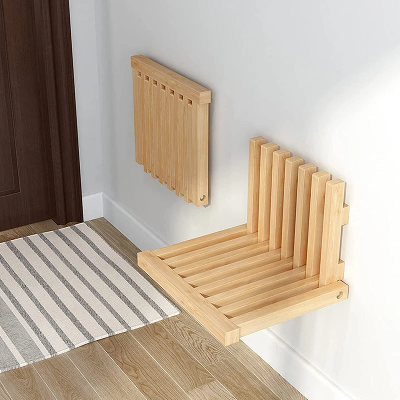 Wall Mounted folding stool bathroom entryway folding wooden step stool