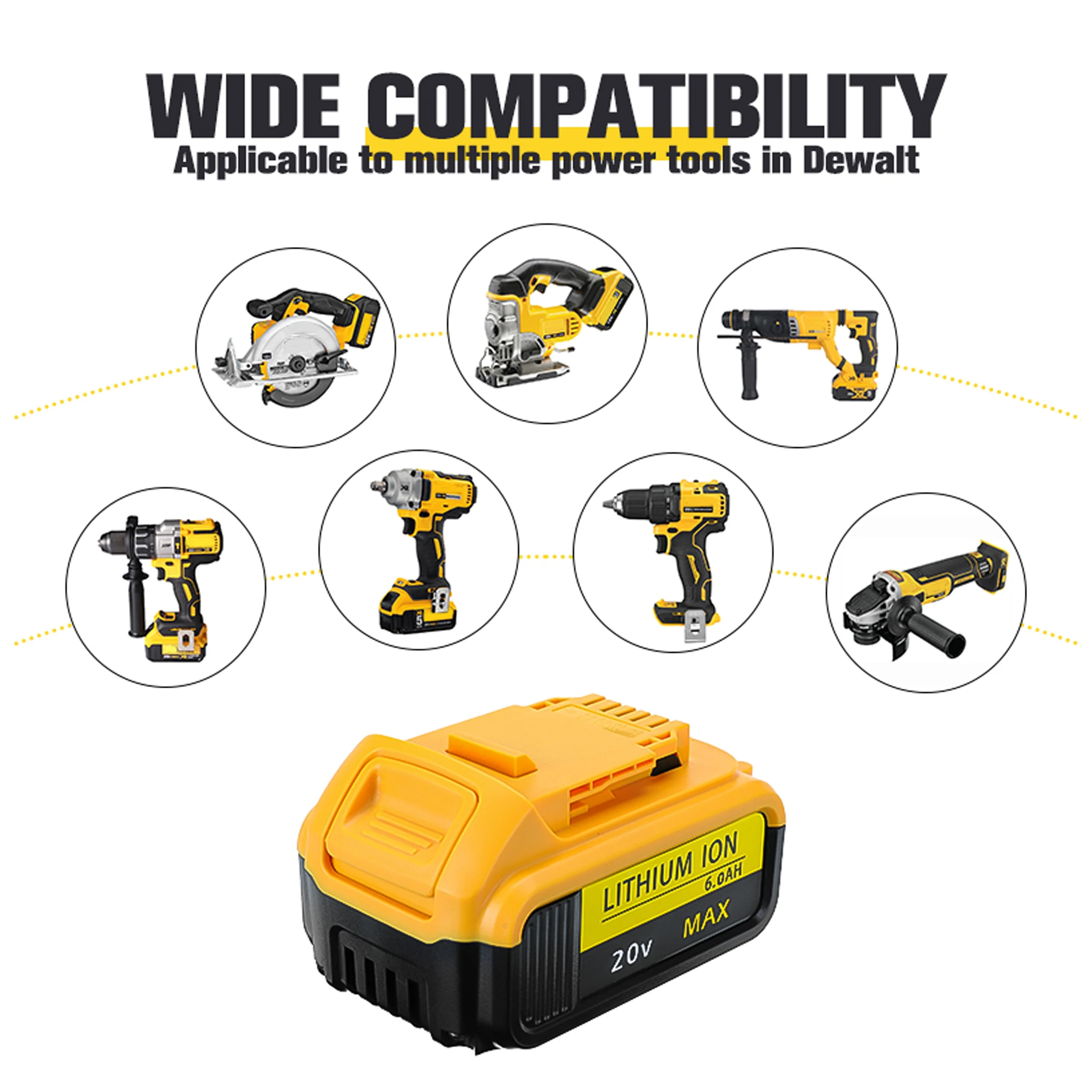 sell like hot cakes replacement dewalt18v battery li ion compatible DCB107 DCB115 DCB118  20v dewalt battery 4ah 5ah 6ah