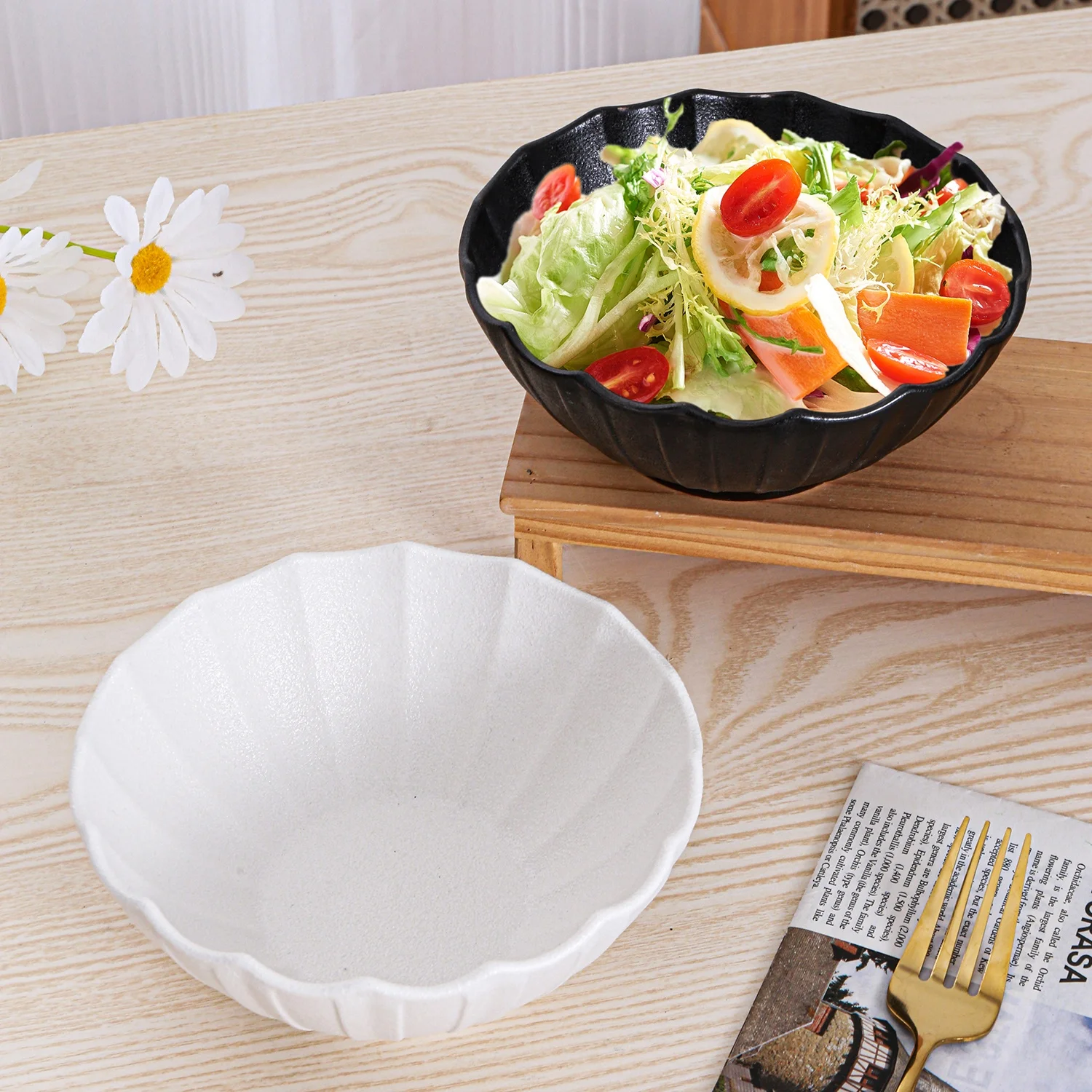 Ceramic Tableware Bowl Sets Black & White Nordic Dinnerware Restaurant Supplier, Porcelain Dish Plate, Ceramic Dinner Plate Dish