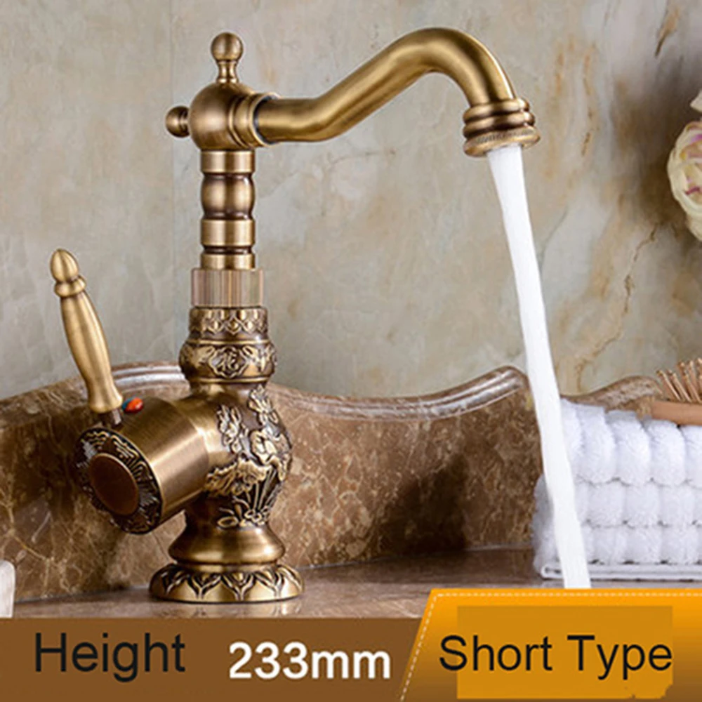 Antique Brass Basin Sink Faucets Single Handle Kitchen Basin Faucets Deck Mounted Hot&Cold Water Mix Tap