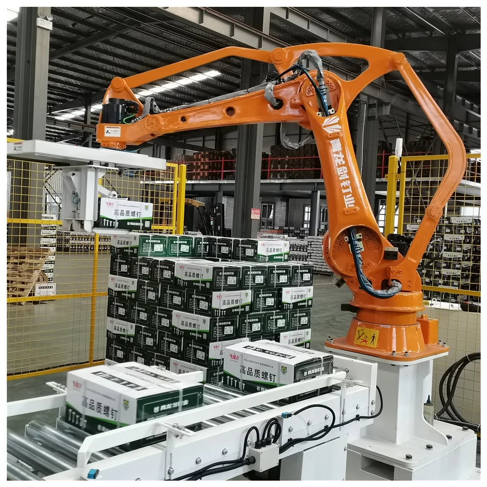 Focus Machinery Full Automatic Robot Hand Manipulator Heavy Case Bag Palletizing Machine for Carton Packing Line