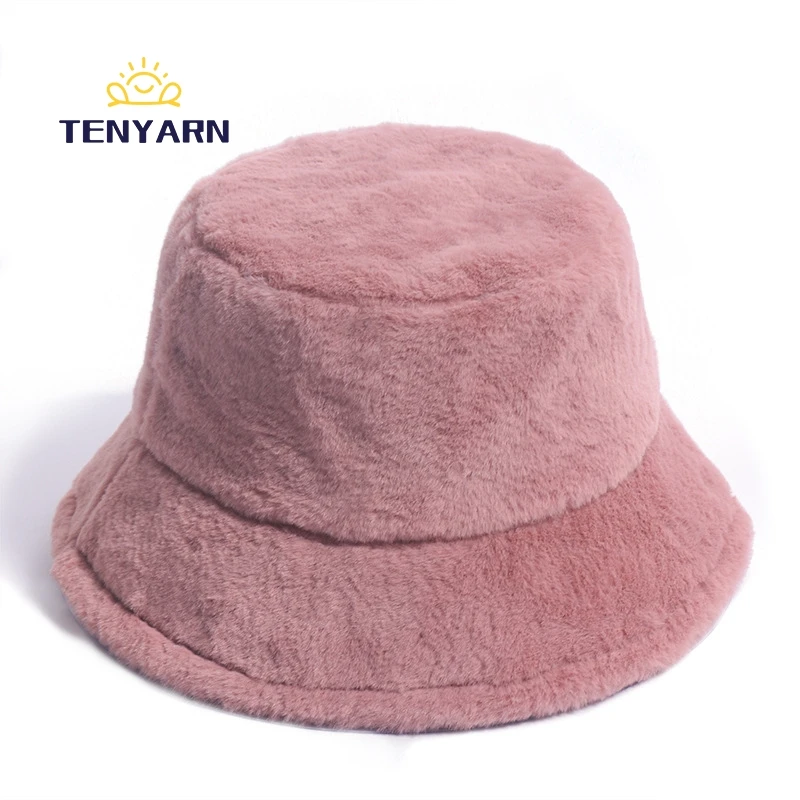 Tenyarn 2023 Warm Fashion Bulk Designer Hats Women Winter Furry Fur Bucket Hat China Wholesale