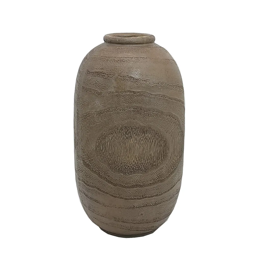 10 Inch Tabletop Decor Home Decoration Wood Look Polyresin Flower Vase Clay Effect Resin Pot