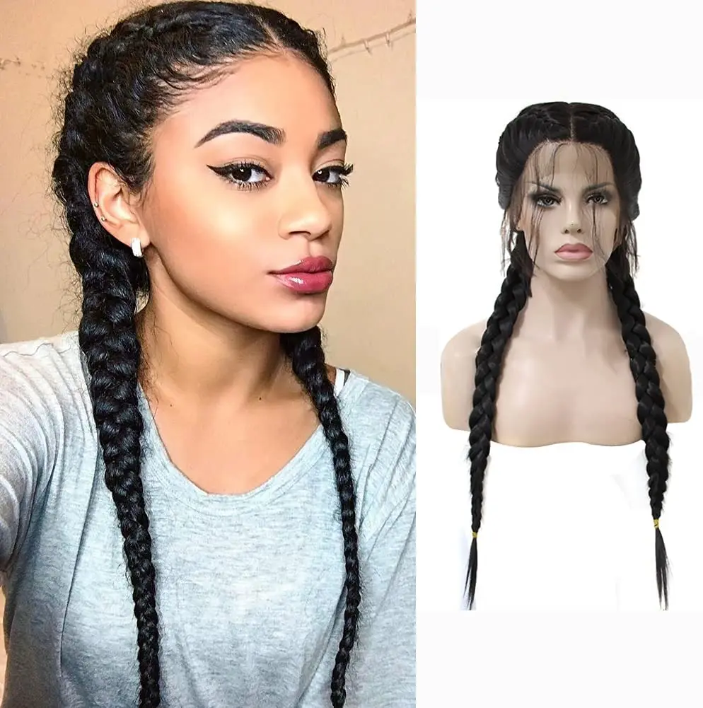 Braided Wig Synthetic Lace Front Wig Heat Resistant Double Box Braid Wigs for Black Women Middle Part Blonde Black Brown Long
