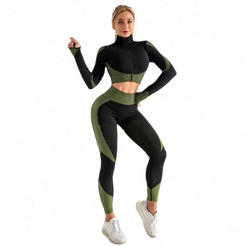 Wholesale New Style Tight Long Sleeve Suit Fitness Yoga pants set Wear Seamless Sportswear Work Out Clothing Set For Women