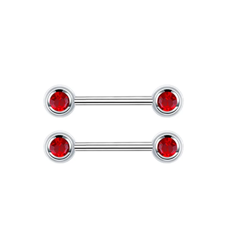 NUORO Hot Selling 316 Surgical Stainless Steel Body Piercing Jewelry Sexy Red Zircon Heart Cherry Nipple Piercing Ring Studs