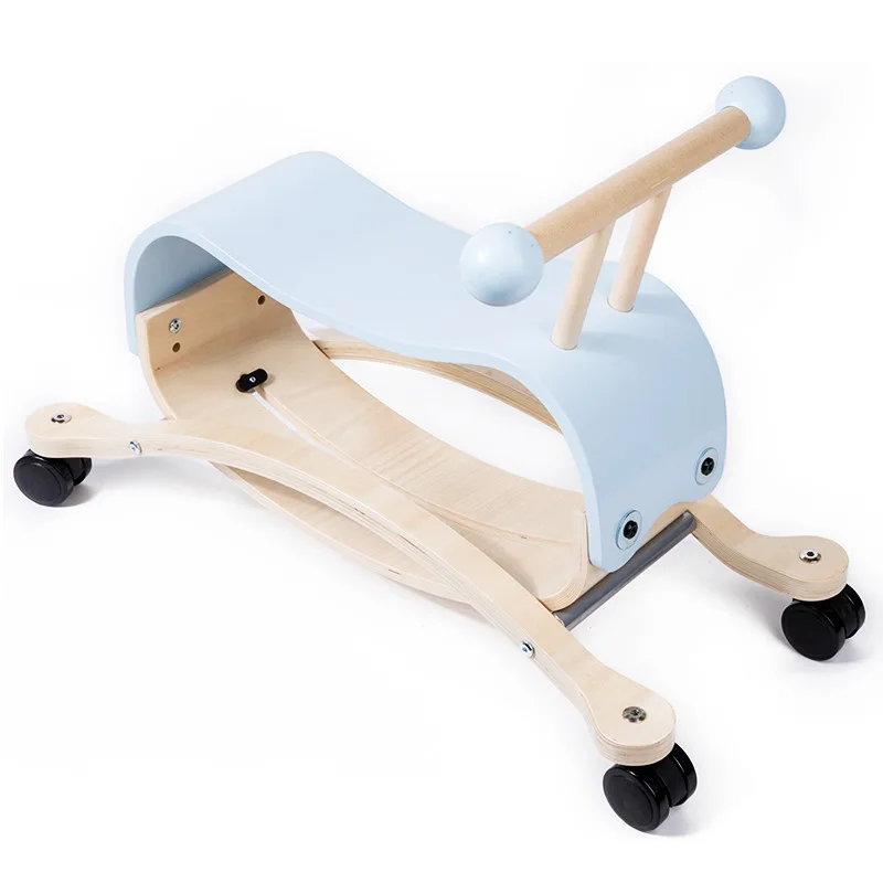 2 in 1 Toddler Rocking Horse Baby Walker Balance Bike Kids Wooden Rocker with Wheels
