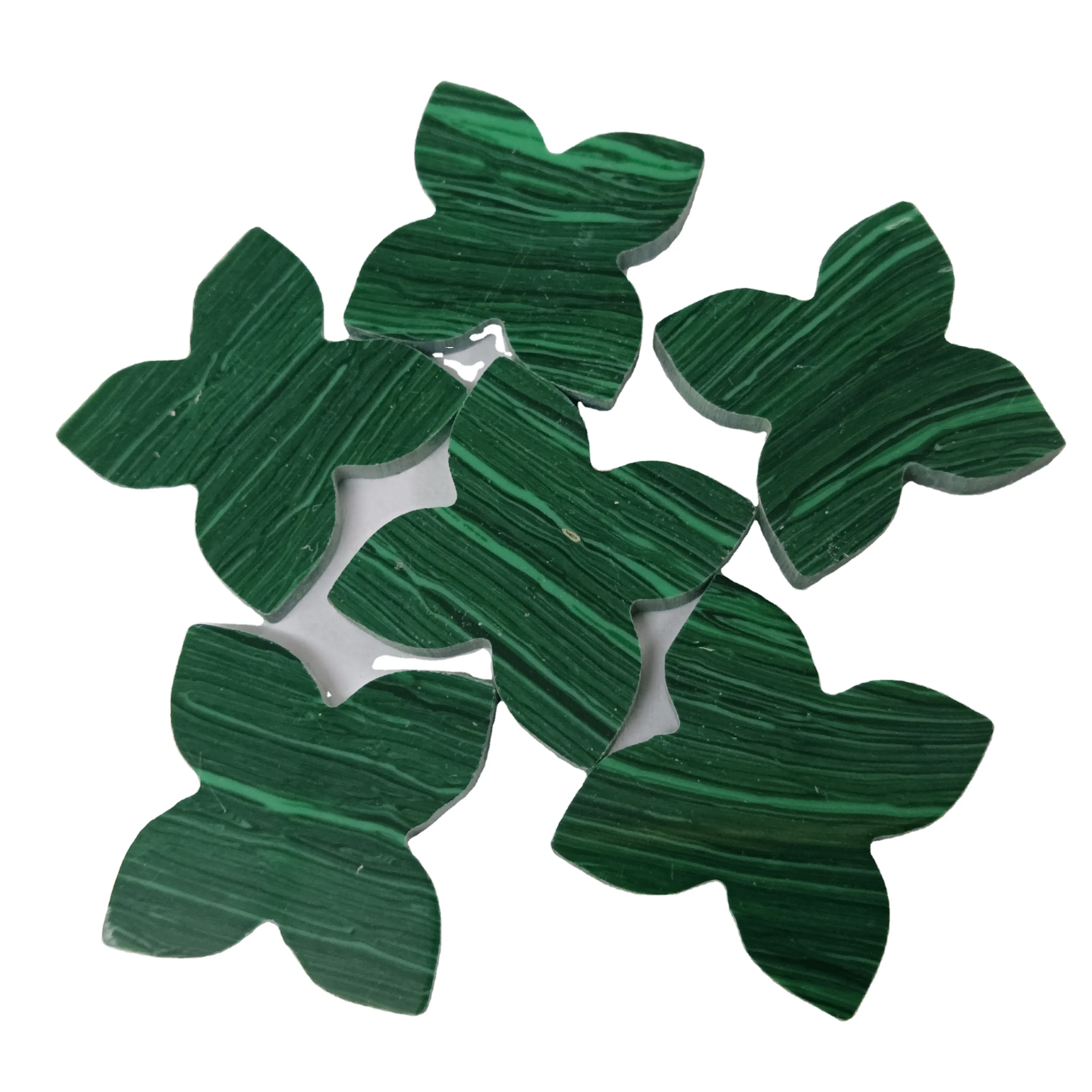 YZ Flower Malachite Stone Four Leaf Clover Green Natural Malachite Loose