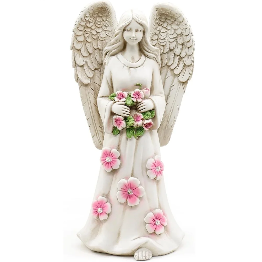 Resin Memorial Gifts Solar Garden Angel Figurines Statues Outdoor Decor for Cemetery Decorations