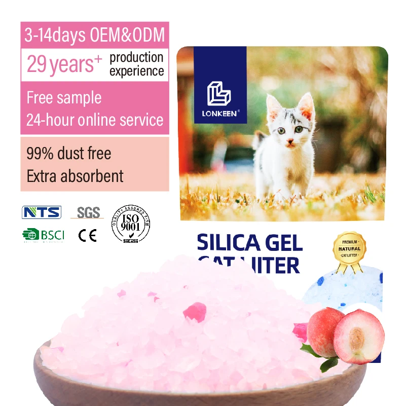 OEM factory low price dust free white blue pink arena para gato Highly Absorbent silica gel crystal cat litter sand