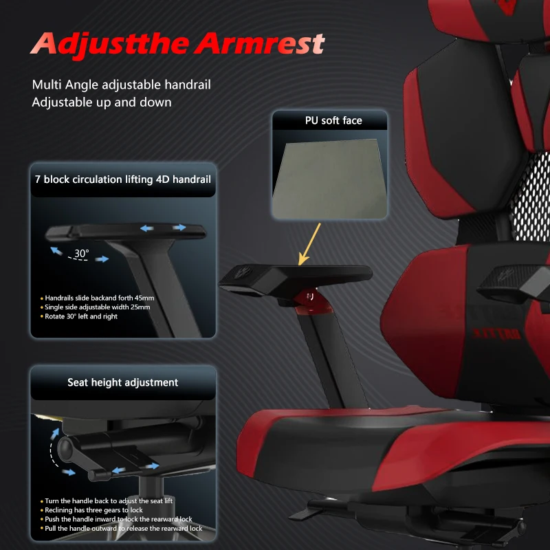 Luxury High Back Ergonomics Adjustable Height Mold Foam Seating Pu Leather Gaming Chair