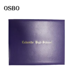 Purple Diploma Cover for A4 Certificate Insert, Smooth Leatherette, Custom Gold Stamping Logo