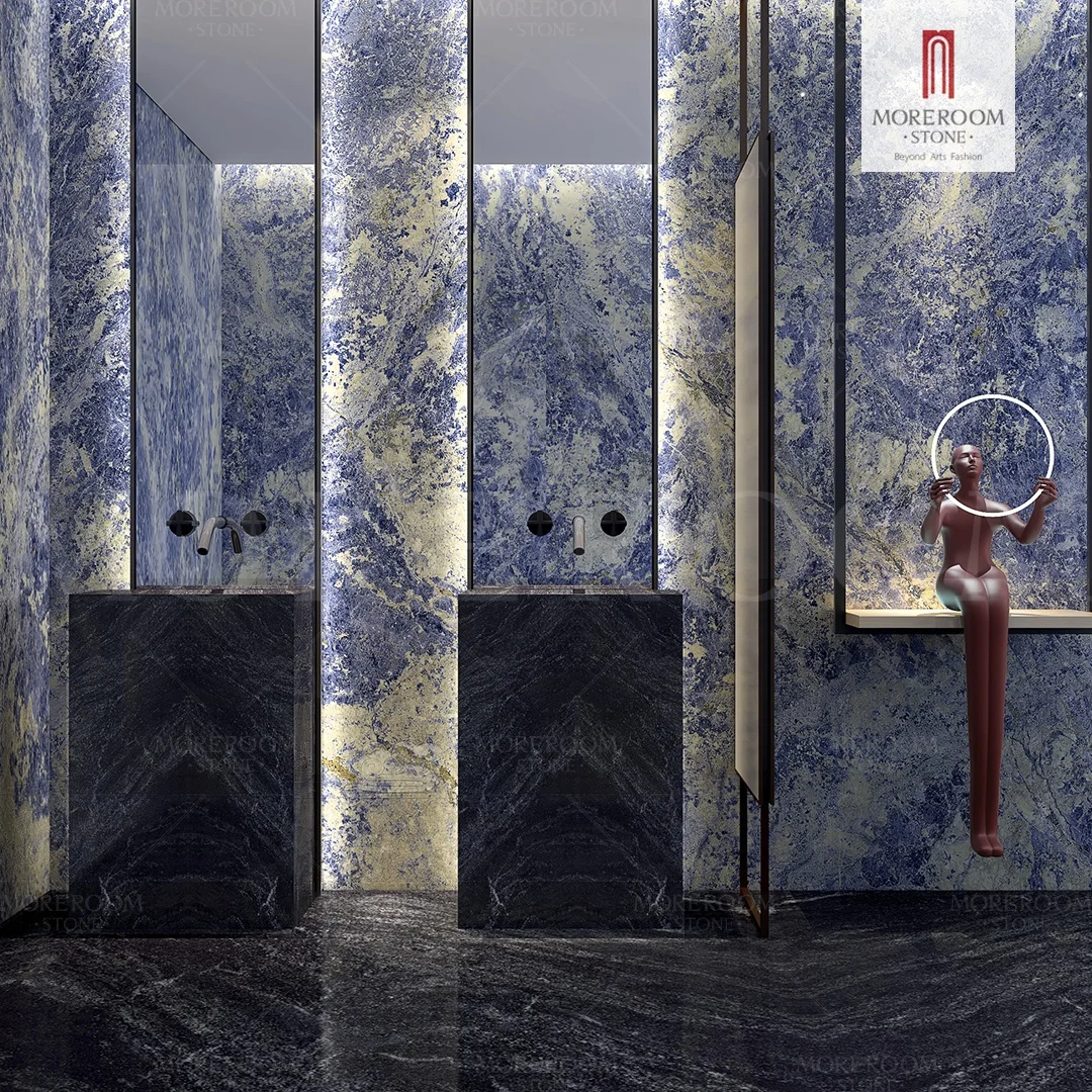 Natural Stone Look Marble Sapphire Nari blue Sintered Stone For Wall Background