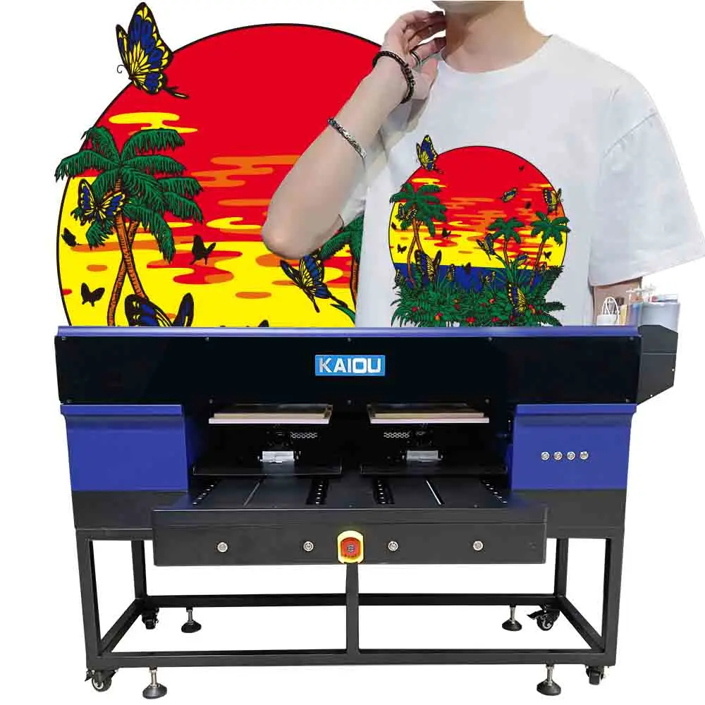 Kaiou double station DTG printer with pre-treatment machine to directly print purely cotton T-shirt