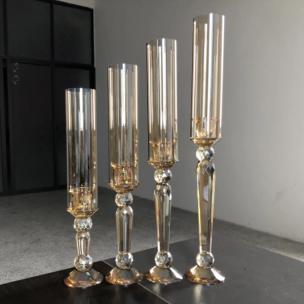 ZT-044 Свадебные украшения для дома Подсвечники роскошное Шампанское Золотые хрустальные подсвечники