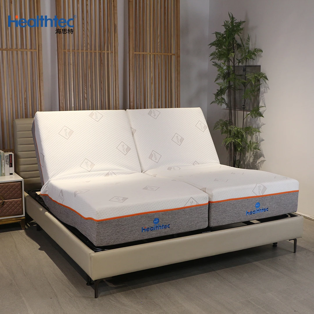 Luxury custom king size split hidden electric smart integrated adjustable bed frame with mattress