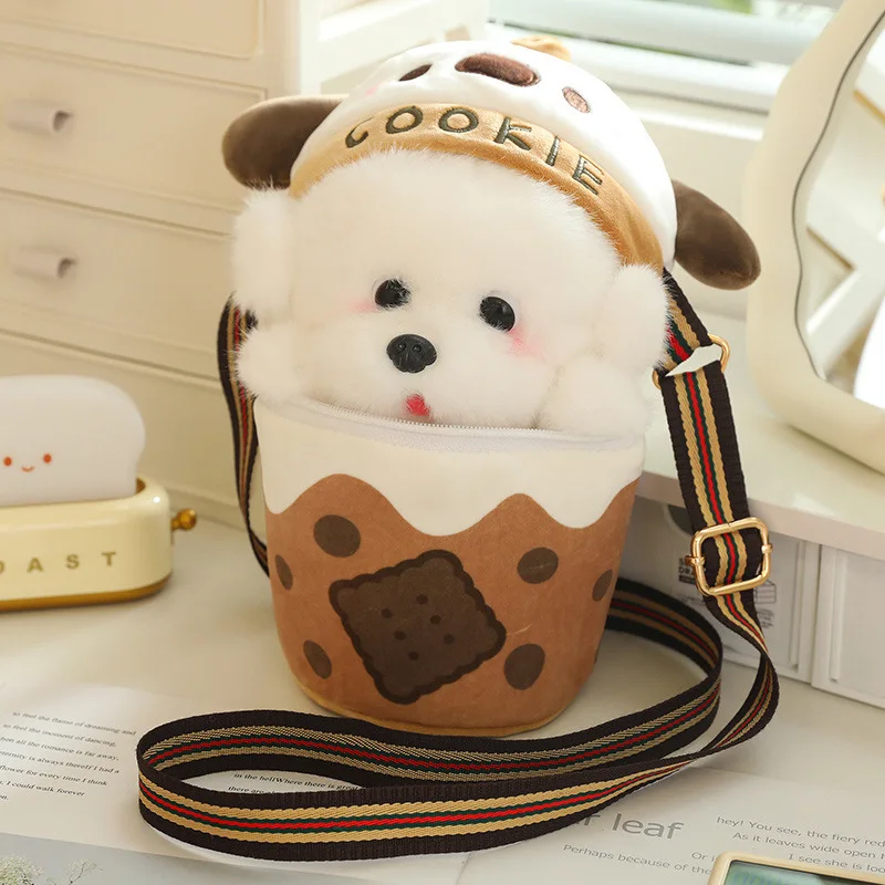Unisex Bo Mei Puppy Dog Plush Toy Small Milk Tea Simulated PP Cotton Filled Stuffed Animal for Girls for Backpack or Gift