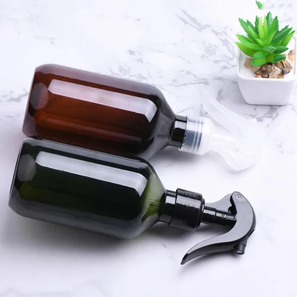 Skin Care Packaging 250ml 500ml Amber boston Glass Trigger Sprayer Bottle With Pet Plastic Spray Cap