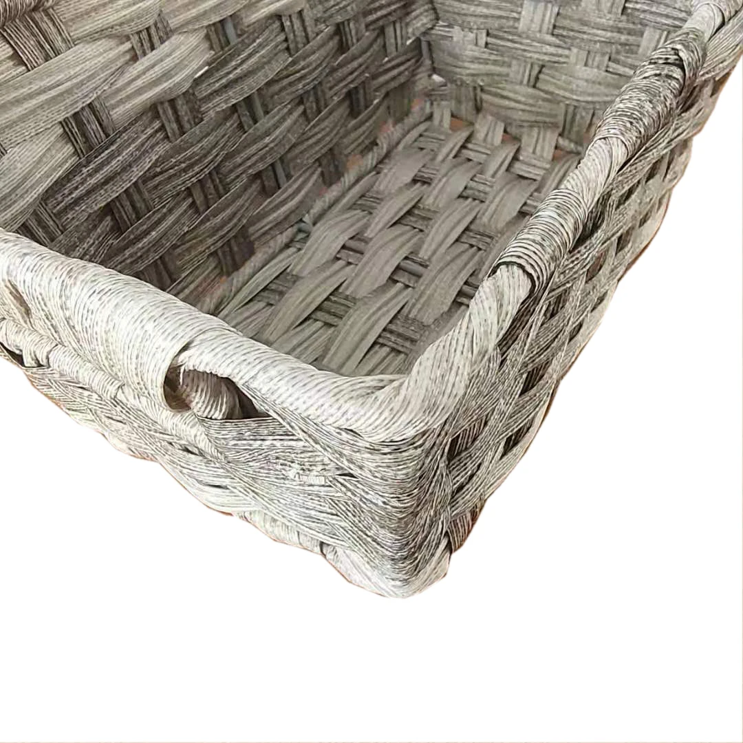 Бытовые серые пластиковые плетеные контейнеры из полипропилена и ротанга для хранения, корзины для пикника, контейнеры с ручками