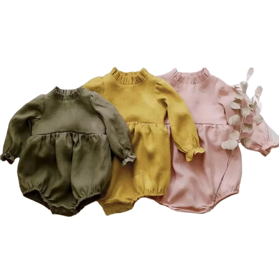 Customization Australia US Baby Jumpers High-end Autumn Long Sleeve Back Buttons Linen Cotton Rompers for 0-3 Years