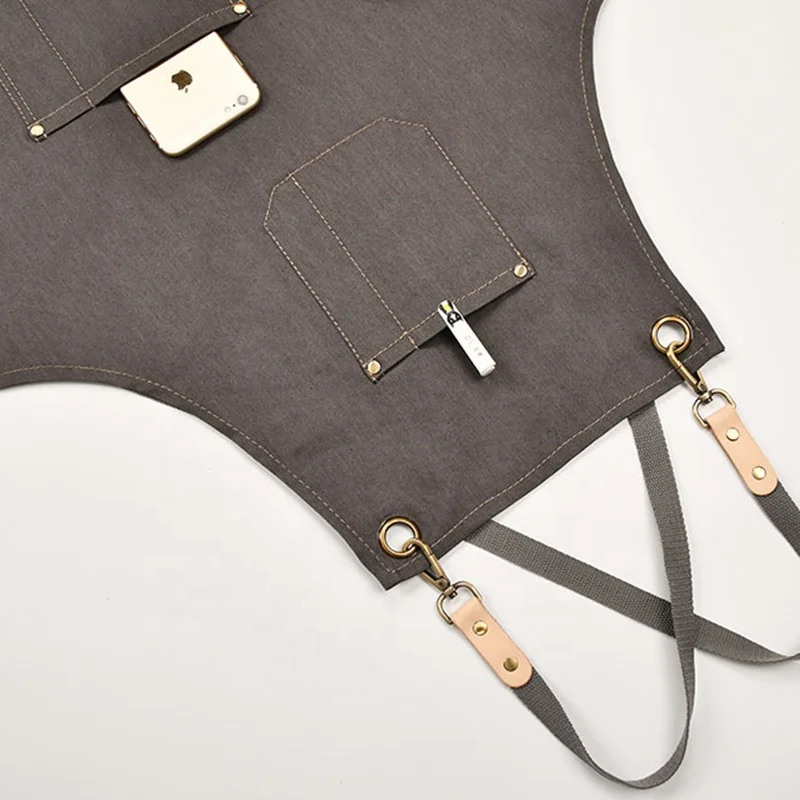 
New canvas apron custom logo housework home kitchen waterproof oil-proof kitchen catering shop overalls barber apron 