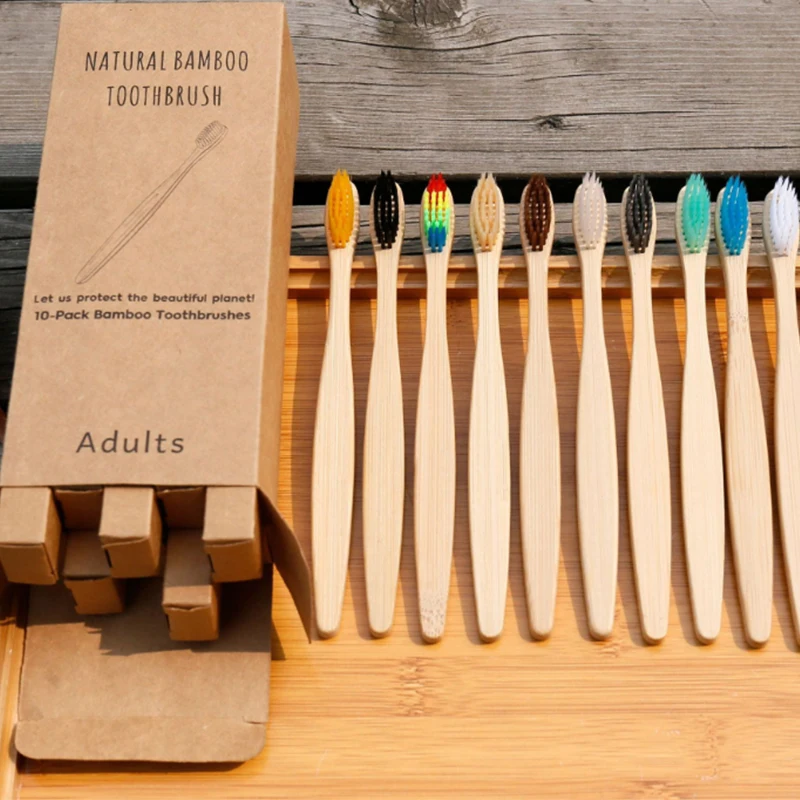 custom logo 100% organic 10 pieces bamboo toothbrush set