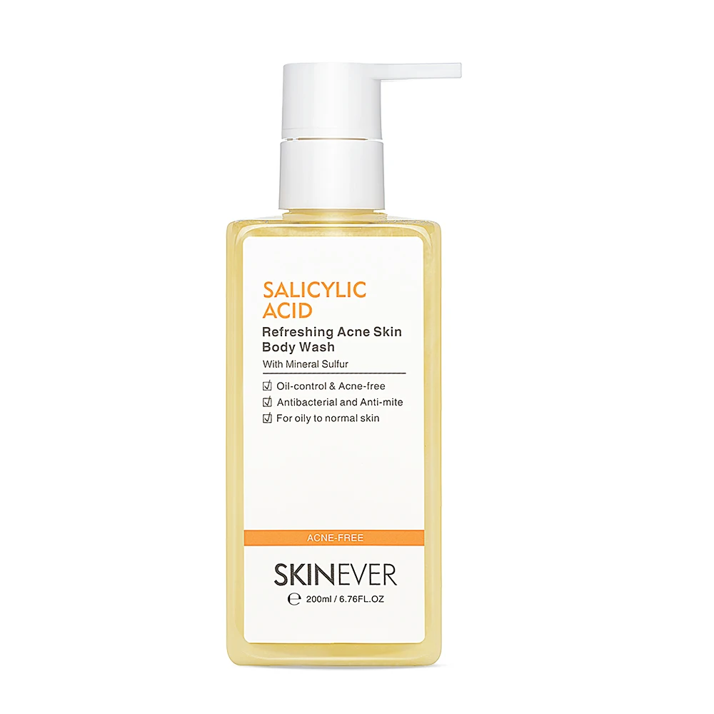 SKINEVER Refreshing Gel Body Wash Salicylic Acid Sulfur Infused Anti-Acne Anti-Mite Skin Care Adults Herbal Formula Liquid