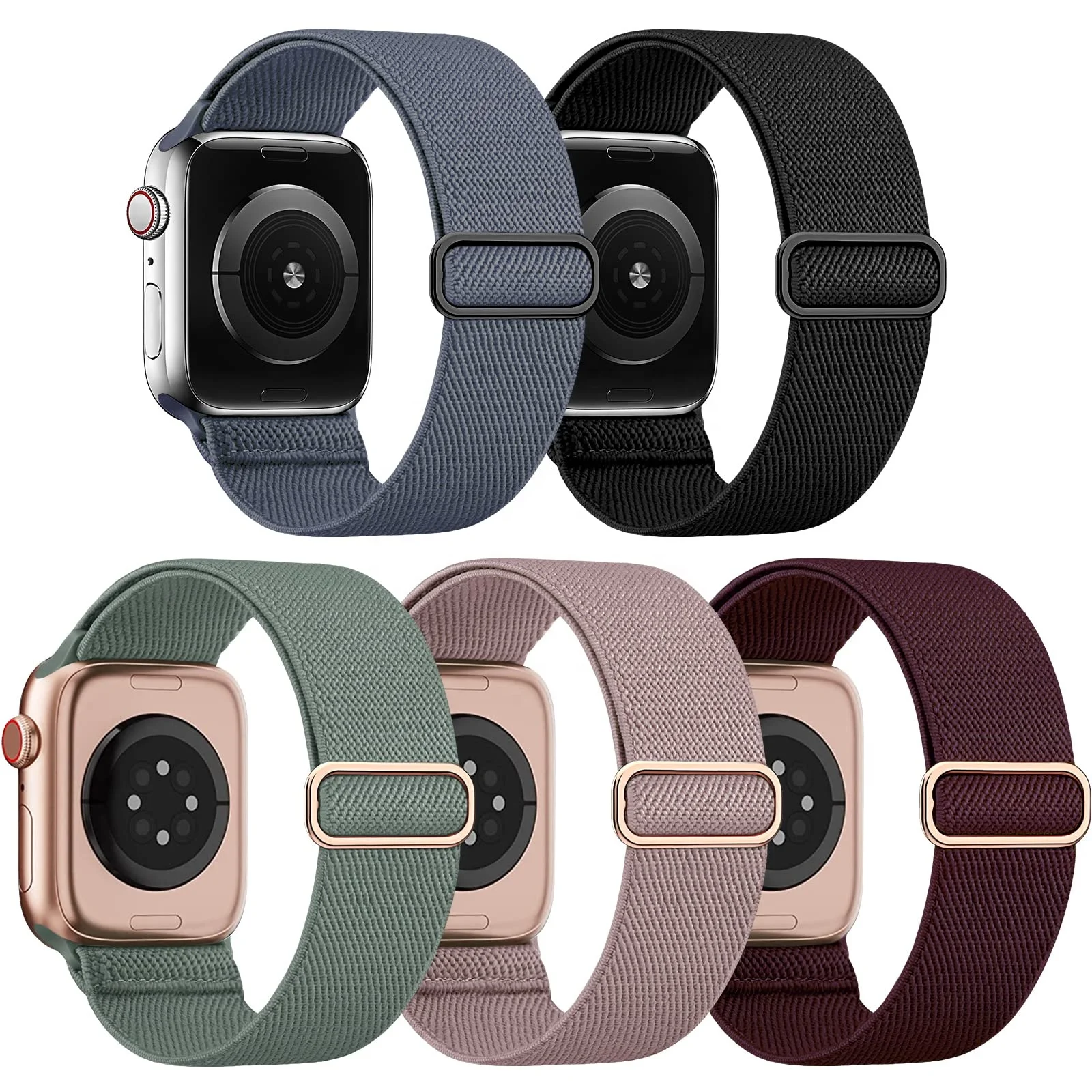Stretchy Nylon Strap Compatible for iWatch Series 38/40/41mm 42/44/45mm Elastic Cloth Sport Wristbands for Apple Watch Band
