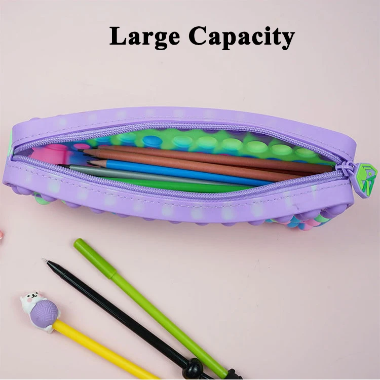 Kids Push Pop Bubble Popper Toy Pen Case Stationery Bag Silicone Fidget Crocodile Pencil Case funda lapiz Women Cosmetic Bags
