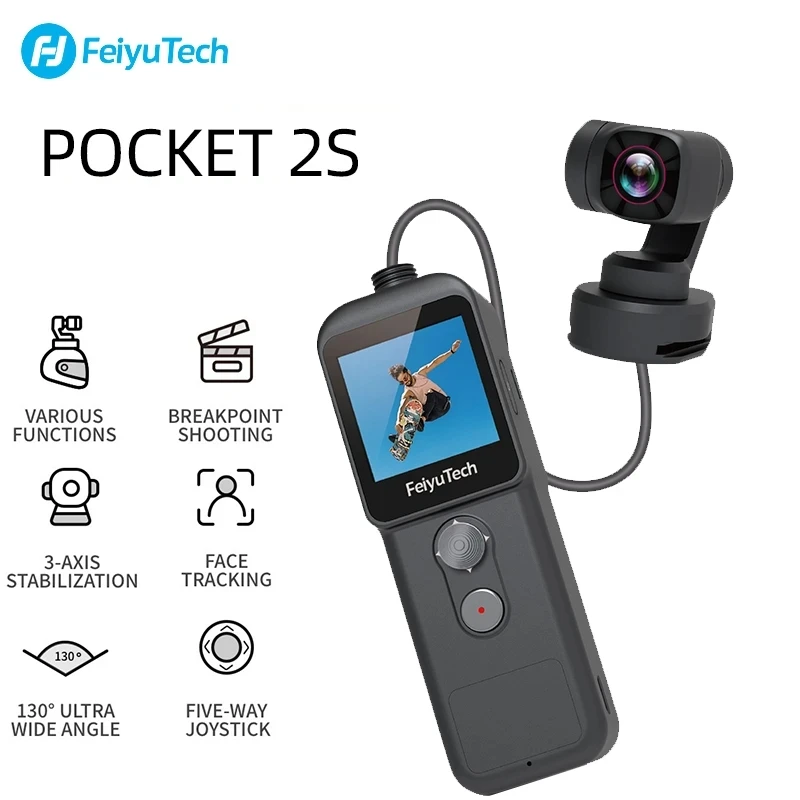 Feiyutech Feiyu Pocket 2S Wearable 4K Action Camera Handle 3-axis Stabilizer Gimbal Integrated Magnetic Body with 4K Video