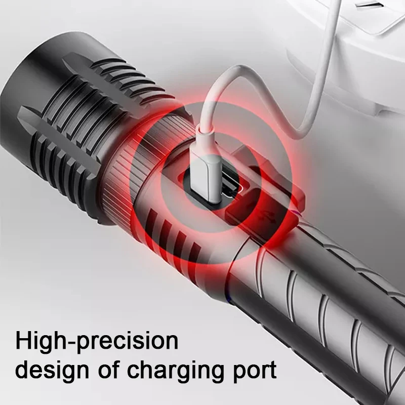 Outdoor high lumens 20W type c rechargeable telescopic zoom camping search led flashlight torches