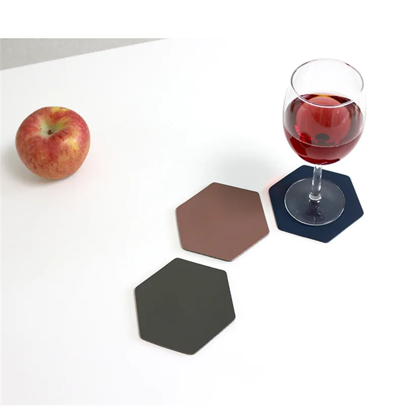Hot Selling Durable Hexagon Blank PU Leather Custom Embossed Logo Drink Coaster For Table Decoration
