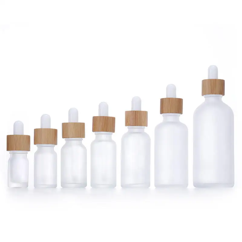 Bamboo dropper bottle 5-100ml transparent frosting fine oil bottle essence liquid raw liquid glass bottle