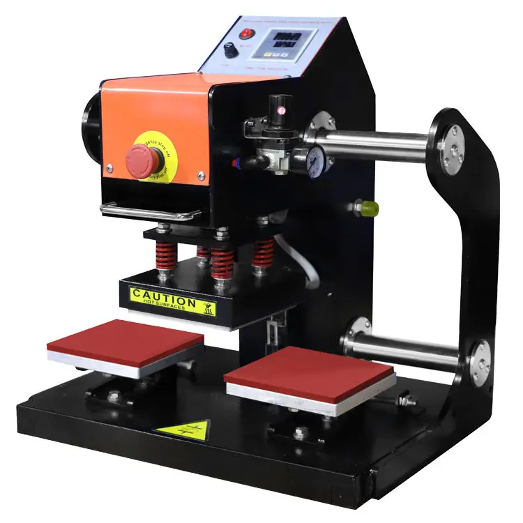 Air auto open dual double stacion 15cm logo saiz pneumatic digital heat transfer neck label tag hat heat press machine automatic