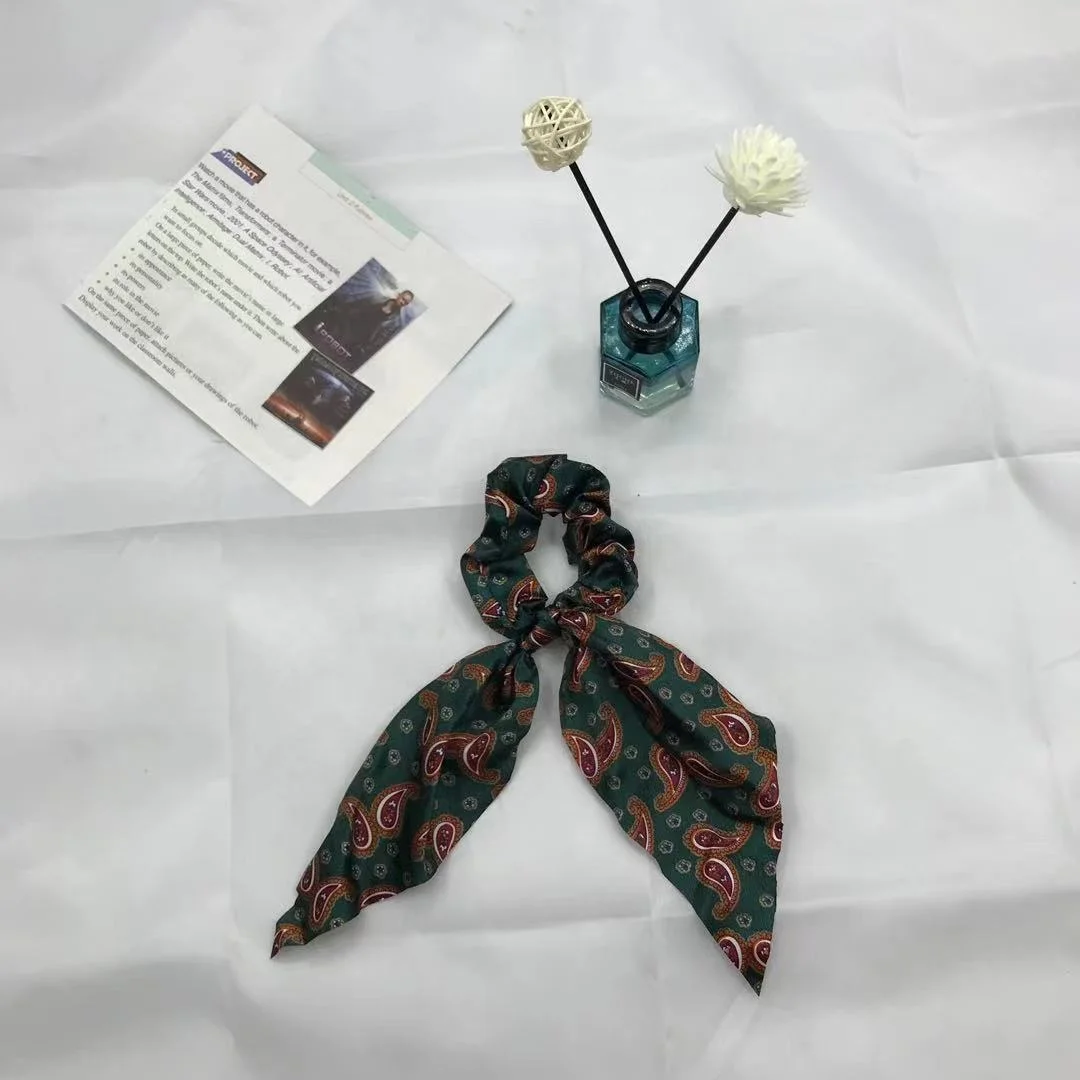 High Fashion Custom Cashew Flower Printed Hip Hop Style Elastic Rubber Hair Band Cheap Women Hair Scrunchies