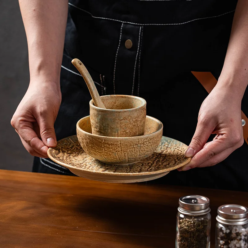 New Design kiln changed Ceramic tableware set dinner bowl plate spoon cup set Japanese restaurant tableware set
