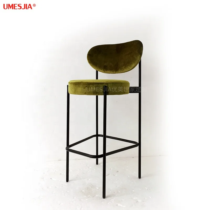 Modern Bar Furniture  Denmark Velvet  Iron Bar Stool  Fully upholstered bar stool with painted metal frame
