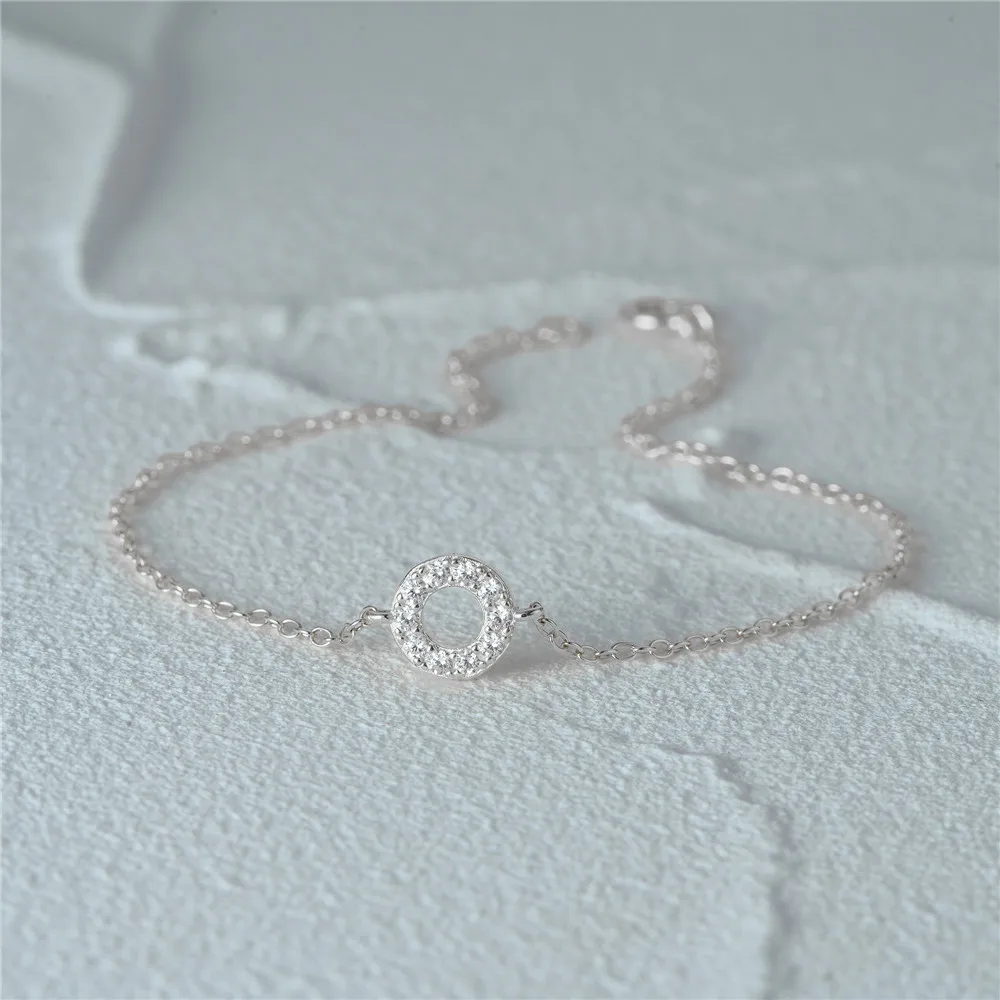 925 Sterling Silver Simple Diamond Set Geometric Circle Hollow Bracelet Fashion Hot Selling Bracelet for Women Hainon 1115