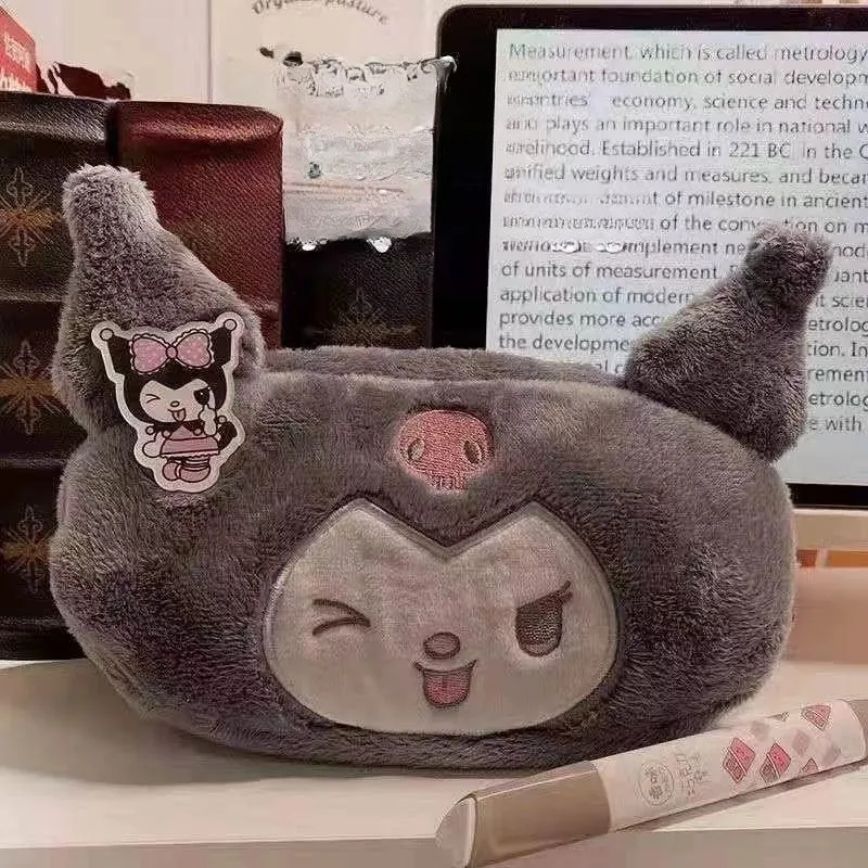 Hot Selling Anime Cartoon Plush Stationary Kawaii Meilodi Plush Pencil Box Large Capacity HK Kitty Stationery Kulomi Pen Case