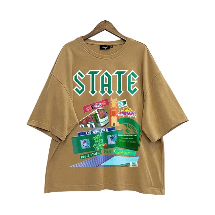 high quality brown t-shirt streetwear 100% cotton 260gsm heavyweight t-shirt drop shoulder DTG printing mens boxy tshirt