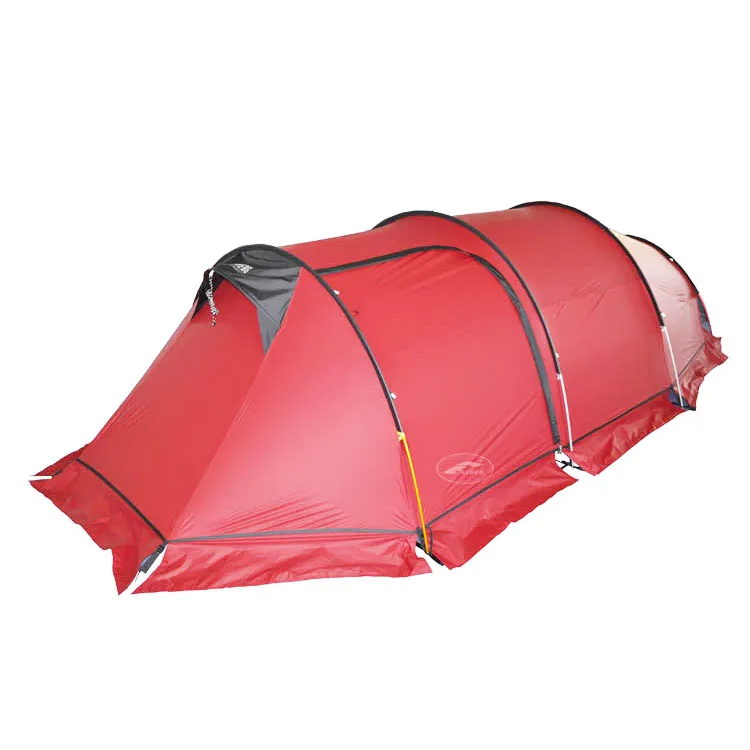 China Manufacturer Ripstop Nylon Polyurethane Silicone Coating 3-person Camping Tunnel Tent Seam Taping 4 Season with Snow Flap