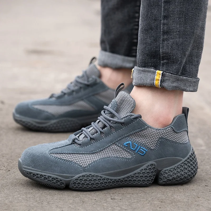 Brown Black Suede Protective Shoes with Breathable Mesh Puncture-Proof Safety Toe composite toe safety shoes for men lightweight