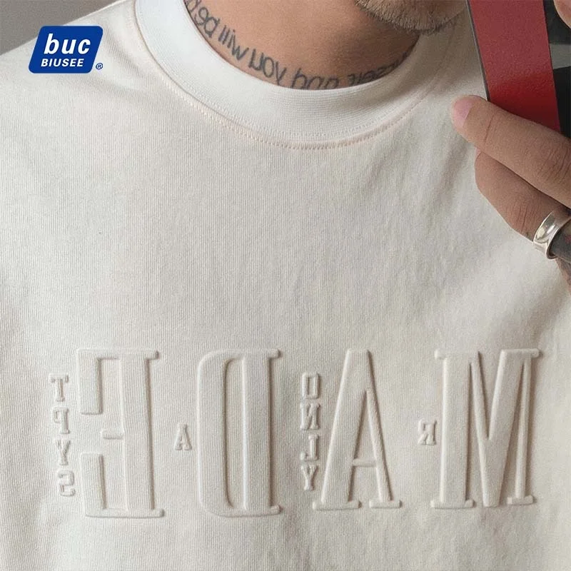 High Quality Heavy Weight 100% Cotton Plain Oversized Men Tshirt Custom 3d Embossed T Shirt