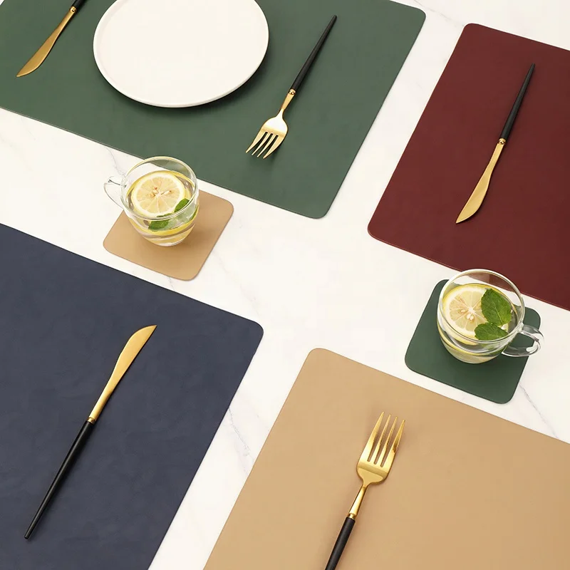 Nordic individual recycled rectangle round scalloped double coasters and leather pu placemats for leather placemat