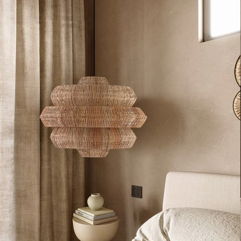 Hand woven Creative Vintage Chandeliers Rattan Art Lamps In Hotel Restaurants And Bedrooms