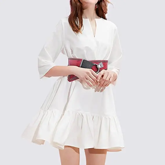 Новый женский ультра широкий пояс женский модный винтажный широкий эластичный пояс для платьев с заклепками в стиле ретро эластичный пояс