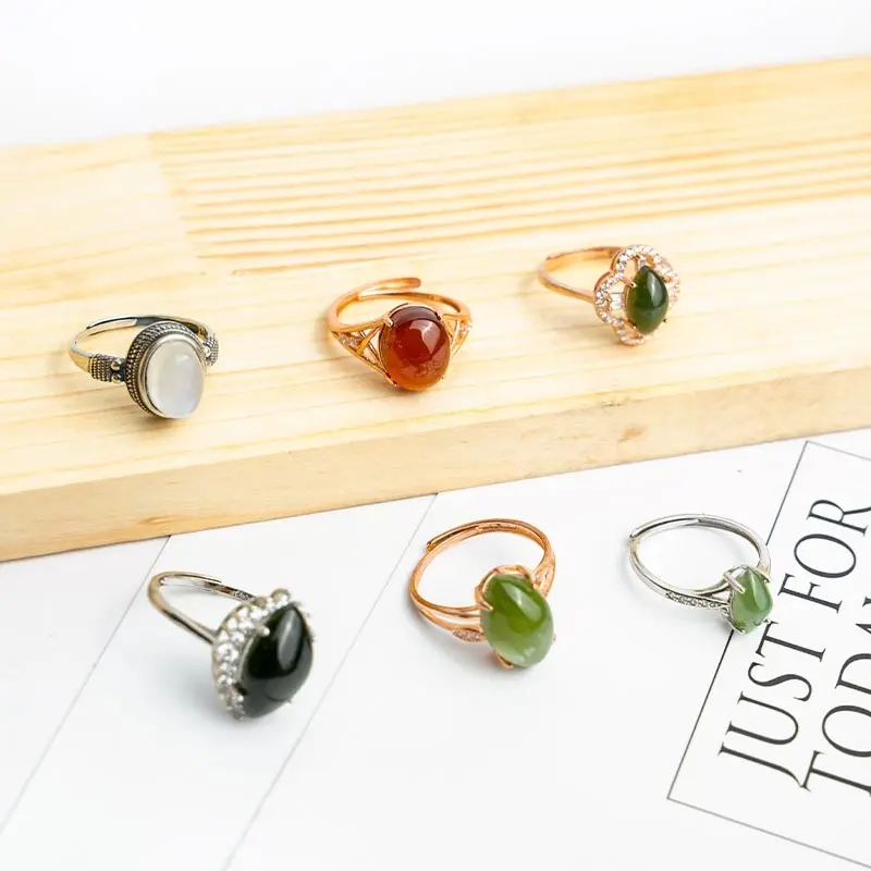 Robin Crystal factory natural carved jade stone gemstone rings