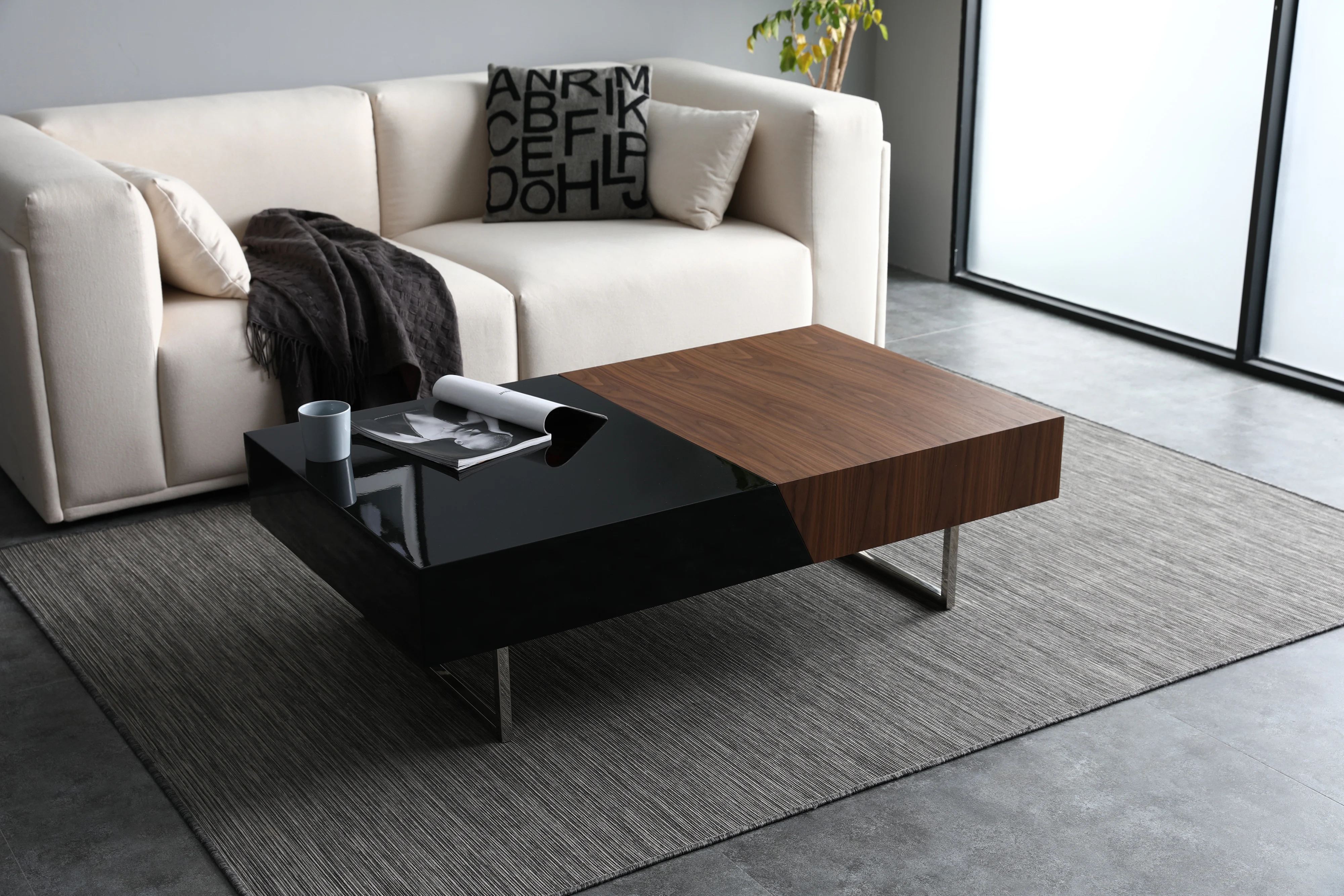 Современный дизайн мебель для гостиной прямоугольный ореховый винированный журнальный столик из древесины MDF