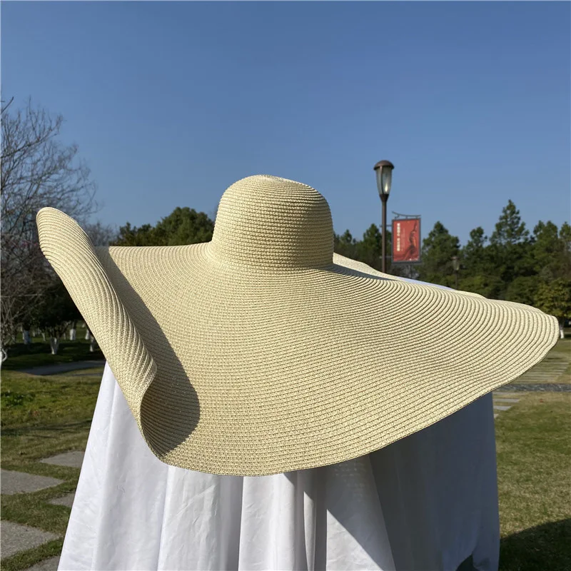 80CM Sombrero de paja para mujer Oversized eaves along sunshade Sun hat Sun