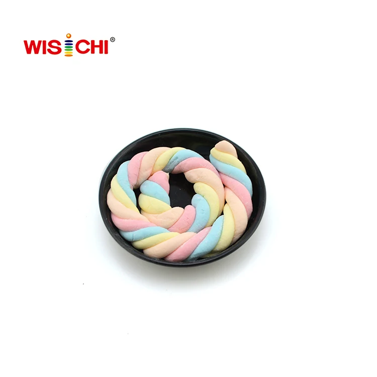 Free sample 16g multicolour individual packing long twisted marshmallow soft and fluffy marshmallow